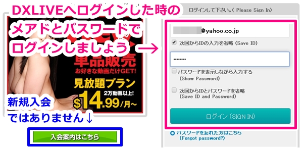 hey動画へログインする画面