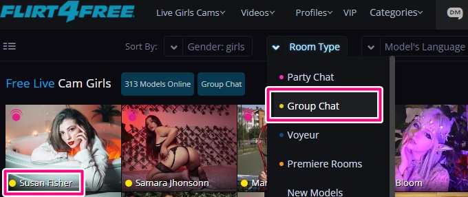 flirt4freeのグループショー中のパフォーマー